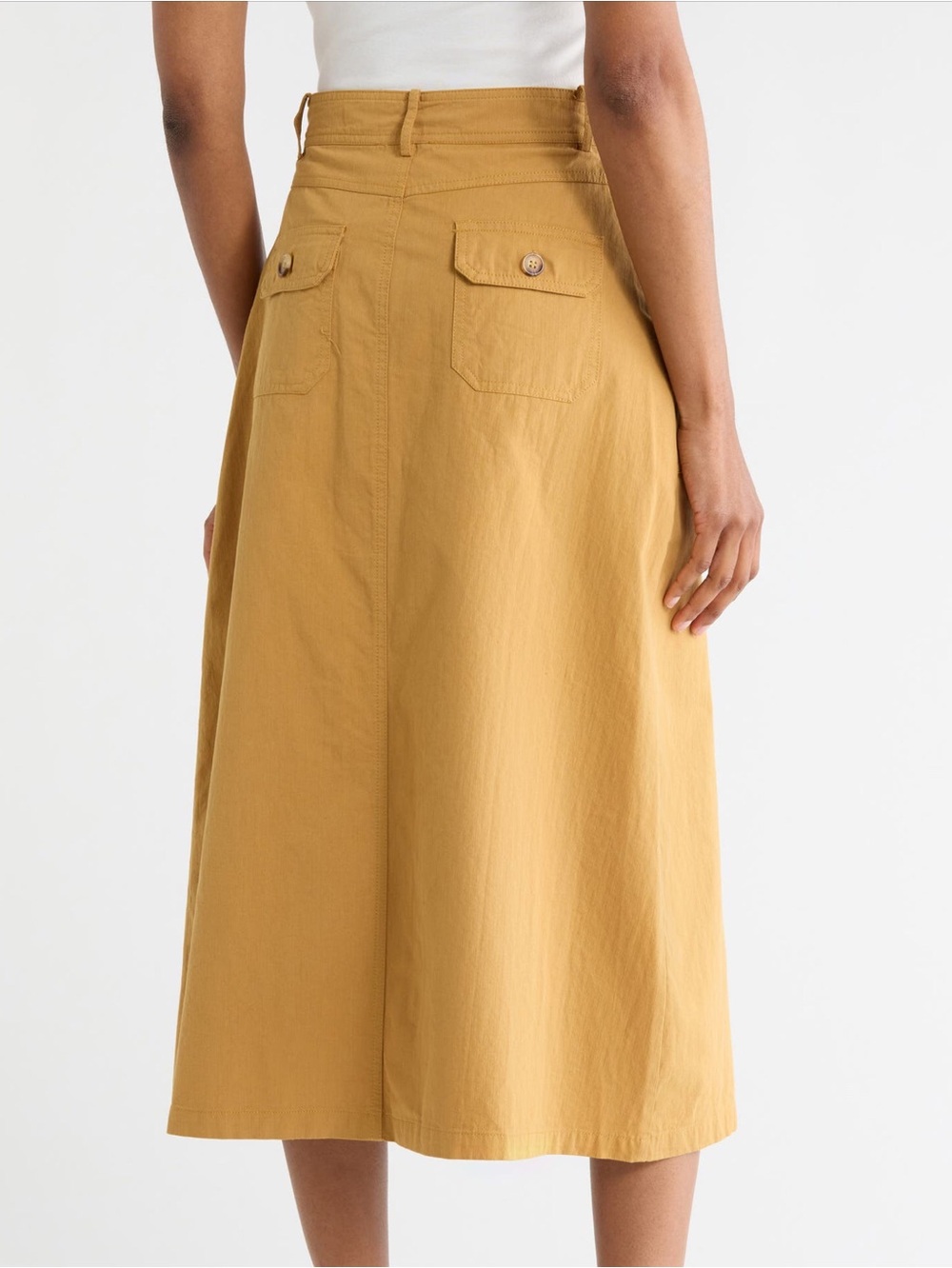 NWT FRNCH Paris Pinar High Waist Button Front A Line Mustard Midi Skirt L W31 - Picture 11 of 14